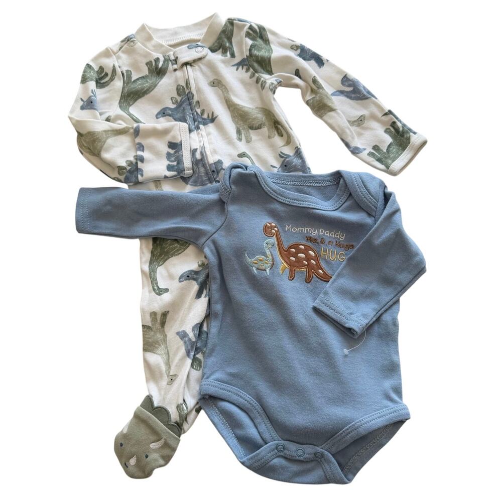 Carter’s Duck Duck Goose (0-3M/3M) Dinosaur Baby Boy Sleeper Bodysuit Bundle